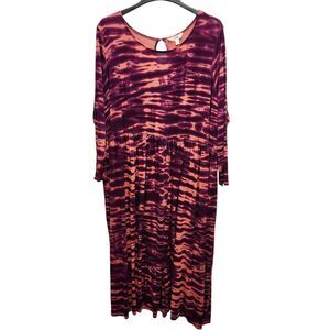 Terra and Sky Baby Doll Dress Womens 3X Tie Dye Purple Coral Keyhole Back Casual